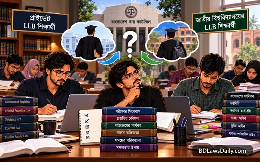 প্রাইভেট ও জাতীয় বিশ্ববিদ্যালয়ের LLB শিক্ষার্থীদের বার কাউন্সিল পরীক্ষার প্রস্তুতিতে কোনো পার্থক্য থাকে কি?