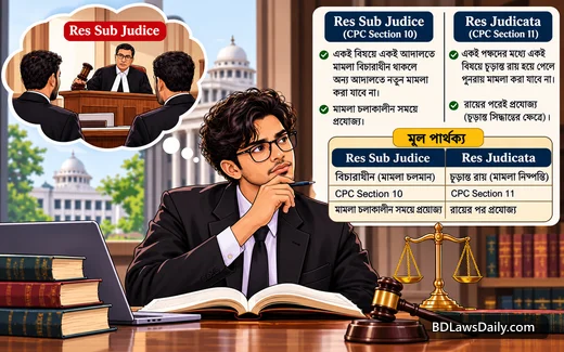 Res Sub Judice কী? দেওয়ানি কার্যবিধির ১০ ধারা ও Res Judicata-র সঙ্গে পার্থক্য আলোচনা কর